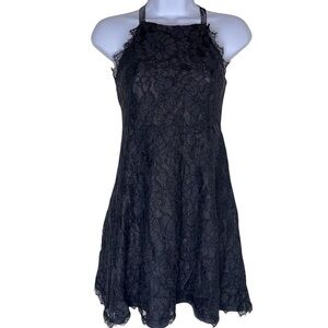 Lulu’s Lace Halter Top Mini A-Line Black Dress Size M